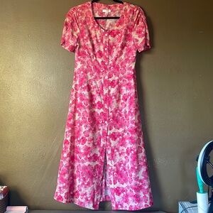 Vintage Weslie Smile Pink Floral Button-down Maxi Dress / Size Small